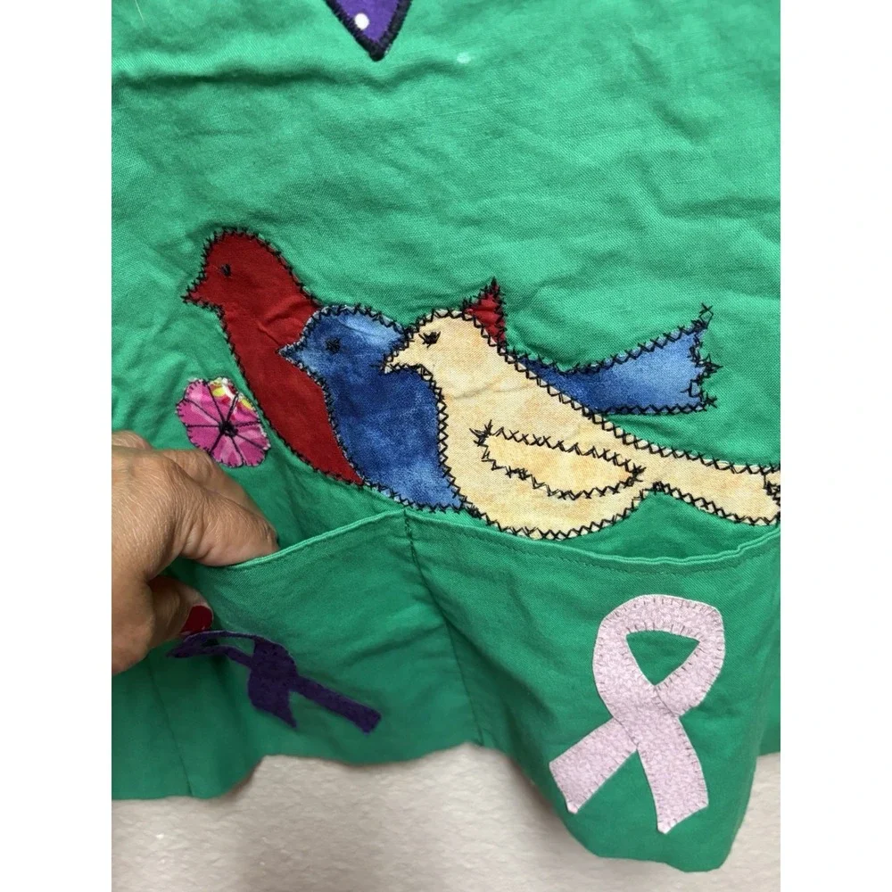 Handmade Awareness Apron artisans Smock Teacher Hand Embroidered Green 32